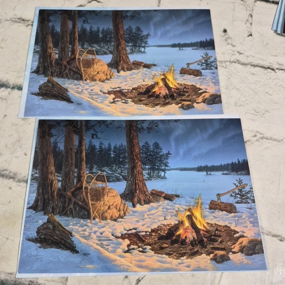Leanin Tree Christmas Cards Snowy Forest Cabin Northern Lights Lot Of 6